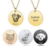 MeMeDIY Personalized Pet Portrait Necklace Customized Round Disc Photo Text Engraved Pendants Dog Cat Name Pet Sketch Necklace for Animal Lover Dog Mom/Dad - B3 Gold