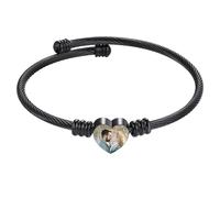 MeMeDIY Personalized Photo Bracelet for Women Engraved Picture Text Name Gold/Silver/Black Open Cuff Bangle Bracelet Heart Charm Custom Jewelry Gift for Mom Wife Friend - B4
