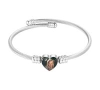 MeMeDIY Personalized Photo Bracelet for Women Engraved Picture Text Name Gold/Silver/Black Open Cuff Bangle Bracelet Heart Charm Custom Jewelry Gift for Mom Wife Friend - B1