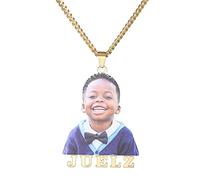 MeMeDIY Personalized Picture Necklace Pendant with Name Engraved Custom Photo for Men Women Hip Hop Style Gold Stainless Steel Charm Memory Gift Photo Jewelry (Photo Printed)