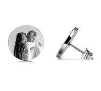 MeMeDIY Personalized Round Earrings Engraving Color & Black Picture/Name/Initial Monogram/Text/Blank Custom Photo for Men Women Boys Girls Stainless Steel Love Memorial Couples Gift Jewelry (Sliver)