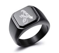 MeMeDIY Personalized Signet Ring for Men Women Boys Girls Customized Engraving Initial Letter/Name/Alphabet Royal Monogram Biker Style Square Ring with Ring Size Adjusters (Black Color, Size 9)