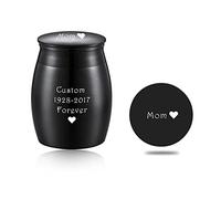 MeMeDIY Personalized Small Cremation Keepsake Stainless Steel Urn Jar for Human/Pet Ashes Memorial Ashes Holder with Picture & Engraving Birthstones (Black, Letter Print)