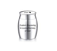 MeMeDIY Personalized Small Cremation Keepsake Stainless Steel Urns Jar for Human Ashes or Pet Ashes Memorial Ashes Holder with Picture and Engraving Birthstones (Text)