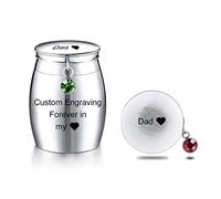 MeMeDIY Personalized Small Cremation Keepsake Stainless Steel Urns Jar for Human Ashes or Pet Ashes Memorial Ashes Holder with Picture and Engraving Birthstones (Text Birthstones)