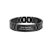 MeMeDIY Personalized Stainless Steel Link Bracelet Engraved Photo/Text Wristband Bracelet Men's Bracelets Custom Jewelry Gift for Dad Husband Boyfriend Son -B1