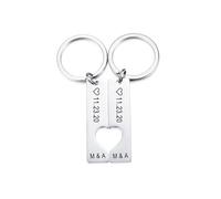MeMeDIY Personalized Stainless Steel Matching Keychain 2PCS Set Custom Heart Puzzle with Date Round Tag Engraved Photo Cut-off Keychain with Name Memorial Gift For Women Couple Friend (B1)