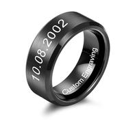 MeMeDIY Personalized Tungsten Rings for Men Custom Engraved Promise Rings Engraved Name/I Love You Wedding Ring 6mm 8mm Matte Brushed Black Ring Gifts for Valentine's Day (D-1)