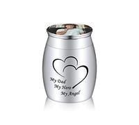 MeMeDIY Small Keepsake Urn for Human Ashes Mini Pet Cremation Urn Personalized Photo Birthstone Memorial Ashes Holder Stainless Steel Decorative Ashes Container (Silver, Black & White Photo, My..)