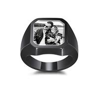MeMeDIY Stainless Steel Jewelry Custom Photo Signet Ring Initial Simple Ring for Men/Women Memorial Gifts (Black Color Size R)