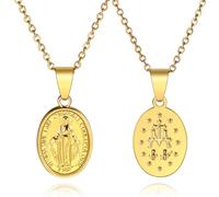 MeMeDIY Virgin Mary Necklace for Men Miraculous Medal Necklace Stainless Steel Mary Mother of God Pendant Mother Mary Necklace for Women Christian Jewelry Medallion Holy Mary Charm, Copper, No