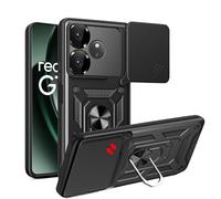 MEMELOKA Case for Realme GT 6/Realme GT 6T 5G, Scratch-Resistant Military Protective Case + 360° Rotating Stand, TPU Shockproof Bumper Mobile Phone Case with Camera Sliding Cover, Black