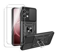 MEMELOKA Cover for Oppo A6 PRO 5G with Tempered Glass, Military Protective Case Scratch Resistant + Metal Kickstand 360° Rotating, Shockproof Case with Slidable Camera Protection, Black