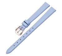 MEMEM 10mm-20mm Slim Soft Ultra-thin Leather Strap Colorful Watch Chain Female Accessories, Rose Gold Buckle, Plain(Lake Blue,12mm)