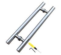 MEMEM Entrance Door Handle The Door Handles are Installed Back to,Glass Stainless Steel Square Tube Wooden Push-Pull,Polished Circles Finish(36cmx60cm)