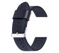 MEMEM Watch Strap 18/20/22/24mm Universal Soft Cowhide Leather Watchband Replacement Belt Bracelet(Black Blue-silver,24mm)