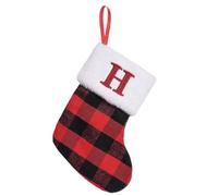 mememom Personalised Christmas Stockings with Initials Red Black Plaid Classic Xmas Stockings with Letters Faux Fur Plush Cuff Hanging Stockings for Xmas Decor Tree Decoration (H)