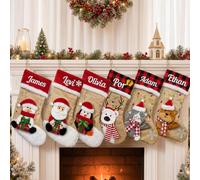 mememom Personalised Christmas Stockings with Name,46cm Large Custom Xmas Stockings with 3D Santa Snowman Reindeer Dog Cat for Family Kids Pet Hanging Decor (Style 13-1 Pack)