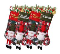 mememom Personalised Christmas Stockings with Name, Custom 3D Xmas Character Stocking Santa Claus Snowman Reindeer,Large Red and Green Plaid Christmas Stocking for Family Decoration(Style 12-1 Pack)