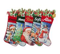 mememom Personalised Christmas Stockings with Name, Custom Xmas Character Stocking Santa Claus Snowman Reindeer,Large Embroidered Xmas Stocking for Kids, Fireplace Hanging Decoration(Style 6-3 Pack)
