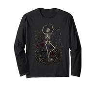 Memento Mori Dancing Skeleton in Dark Gothic Botanical Long Sleeve T-Shirt