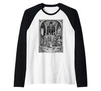 Memento Mori Medieval Engraving of the Danse Macabre Raglan Baseball Tee