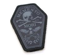 Memento Mori Morale Patch Skull and Crossbones Tactical Fabric Embroidered Vest Badge Coffin 8cm x 5cm Hook & Loop Airsoft Forces Military Patches