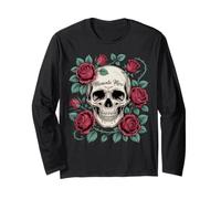 Memento Mori Skull and Roses Dark Gothic Floral Art Long Sleeve T-Shirt