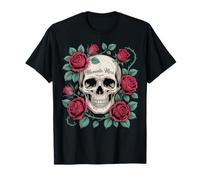 Memento Mori Skull and Roses Dark Gothic Floral Art T-Shirt