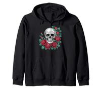 Memento Mori Skull and Roses Gothic Floral Art Zip Hoodie