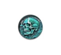 Memento Mori Skull Glass Dome Brooch Lapel Pin for Women Men Skeleton Head Teal Ocean Underwater Scene Badge Pins Gothic Macabre Halloween Jewelry for Coat Dress Suit Clothes Decorations Fashion Wear