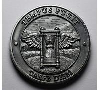 Memento Vivere Nickel Silver Reminder Coin in Capsule. Tempus fugit, Carpe Diem. Stoic/Reflection. High Relief, Carved, Hobo, Heavy