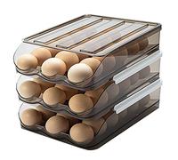 memeyou Auto Scrolling Deviled Egg Holder for Refrigerator Plastic Stackable Egg Storage Container Reusable Clear Egg Tray Box with Lid Egg Organizer Basket Bin Carrier Keeper(3 Layer)