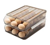 memeyou Auto Scrolling Deviled Egg Holder for Refrigerator Plastic Stackable Storage Container Reusable Clear Egg Tray Box with Lid Organizer Basket Bin Carrier Keeper(2 Layer)