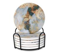 Memeyou White Marble Ceramic Coasters With Holder Absorbent Drink Coaster Set Outdoor Round Cute Table Coffee Cup Fun Cork Wine Beer Bar Gold Housewarming Gifts 6 Pack
