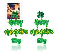 MEMFALL St Patricks Day Earrings for Women Green Dangle Earrings Lucky Shamrock Earrings Holiday Jewelry, Metal, No Gemstone