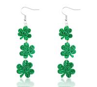 MEMFALL St Patricks Day Earrings for Women Green Dangle Earrings Lucky Shamrock Earrings Holiday Jewelry, Metal, No Gemstone