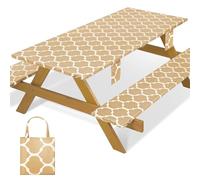 memKiya Fitted Waterproof Picnic Table Cover with Bench Covers Elastic Edges Camping Tablecloth for 6 Foot Rectangle Tables Camp Cooking Motorhome Party Equipment Car Rv Travel Trailer Needs Gifts