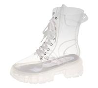 Memmyly Boots Women's Autumn Wellington Boots Short Small Heel Boots Non-Slip Comfortable Ankle Boots Wellington Boots Women's Half Height Riding Boots Comfortable Winter Shoes for Women, clear, 8.5