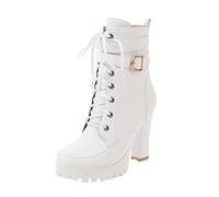 Memmyly Motorcycle Boots Women's Autumn Boots Winter Boots Motorcycle Boots Autumn Wellington Boots Women's Casual Lace-Up Boots Sexy Shoes Ankle Boots For Women, White, 7 UK
