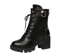Memmyly Women's Black Elegant Wide Shaft Boots Bridal Boots Winter Wellington Boots Half Height Breathable Riding Boots Wellington Boots Short Platform Boots Women, black, 8.5 UK