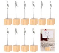 Memo Clip Holder 10 Pieces, Picture Holder with Clips, Stand Wooden Card Table, vertical Note Cube for Photos, Primary Color