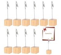 Memo Clip Holder 10 Pieces, Picture Holder with Clips, Stand Wooden Card Table, Vertical Note Cube for Photos, Stand Photo Display Clip, Primary Color