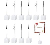 Memo Clip Holder 10 Pieces, Picture Holder with Clips, Stand Wooden Card Table, Vertical Note Cube for Photos, Stand Photo Display Clip, White