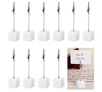 Memo Clip Holder 10 Pieces, Picture Holder with Clips, Stand Wooden Card Table, vertical Note Cube for Photos, White