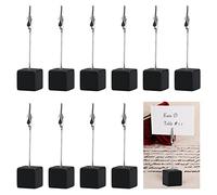 Memo Clip Holder 10 Pieces, Picture Holder with Clips, Stand Wooden Card Table, vertical Note Cube for Photos, Black
