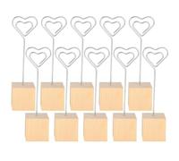 Memo Clip Holder 20/50Pcs Solid Wood Base Photo Holder Iron Heart Shape Message Clip 2.9cm Width Durable Metal Cake Topper for Tables Shop Tag Office Wedding Party