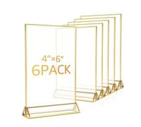 memo Holder, Acrylic Table Number Sign Holder Gold Pack of 6(Gold 4x6 Inches)