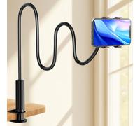 MEMOEVER Gooseneck Phone Holder, Flexible Lazy Arm Moble Stand for Bed Desk Table with 360° Adjustable Clamp, 360° Overhead Phone Mount Clip for iPhone Samsung Series