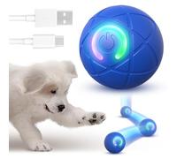 MEMOEVER Interactive Dog Toys, Electric Moving Dog Ball, Smart Self-Moving Ball with LED Light, Rechargeable Cat Toys Balls for Cats, Dogs, Pets (Blue)
